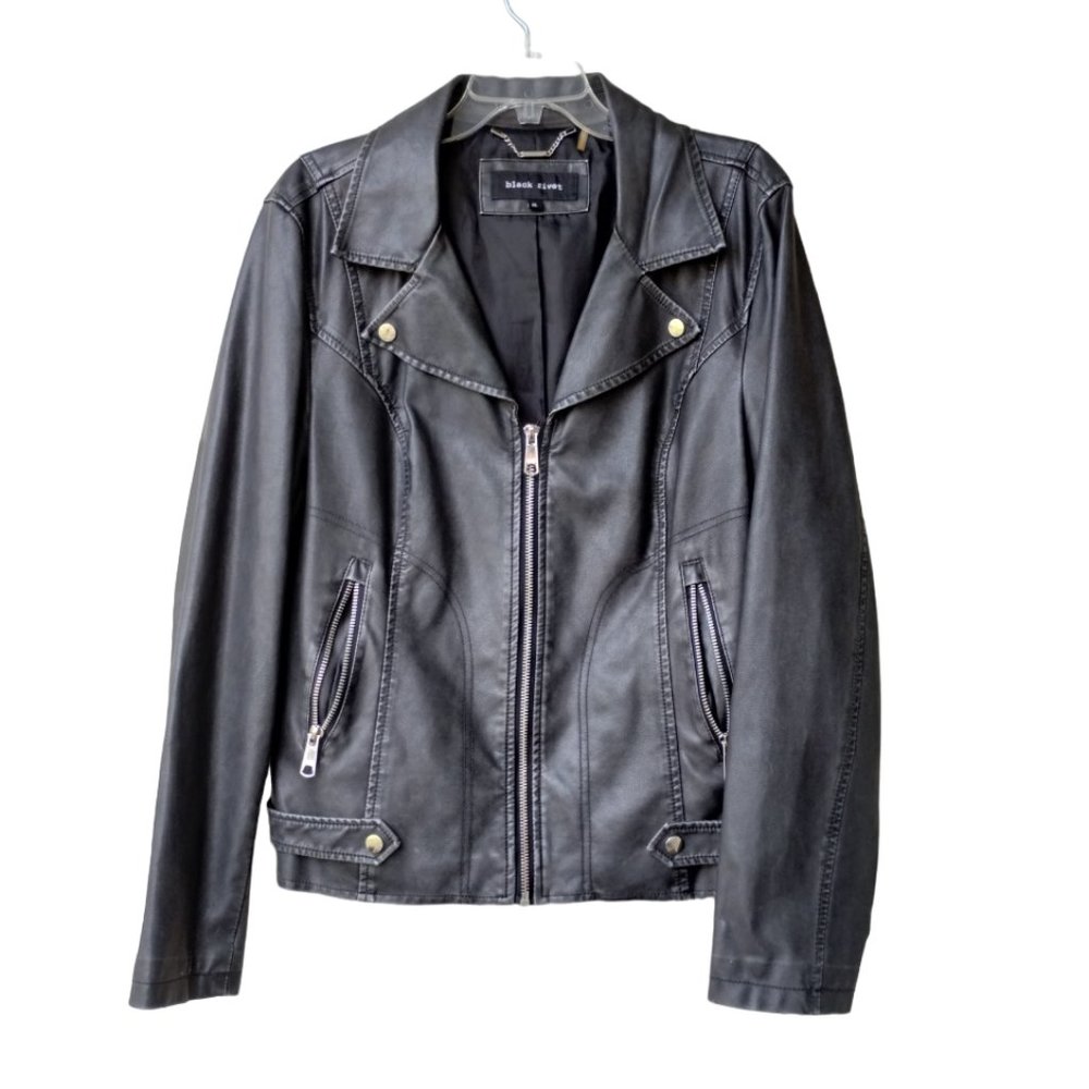 Black Rivet Vegan Leather Removable Hoodie Moto Jacket - Fits M - Carchoal/Black - Picture 2 of 16